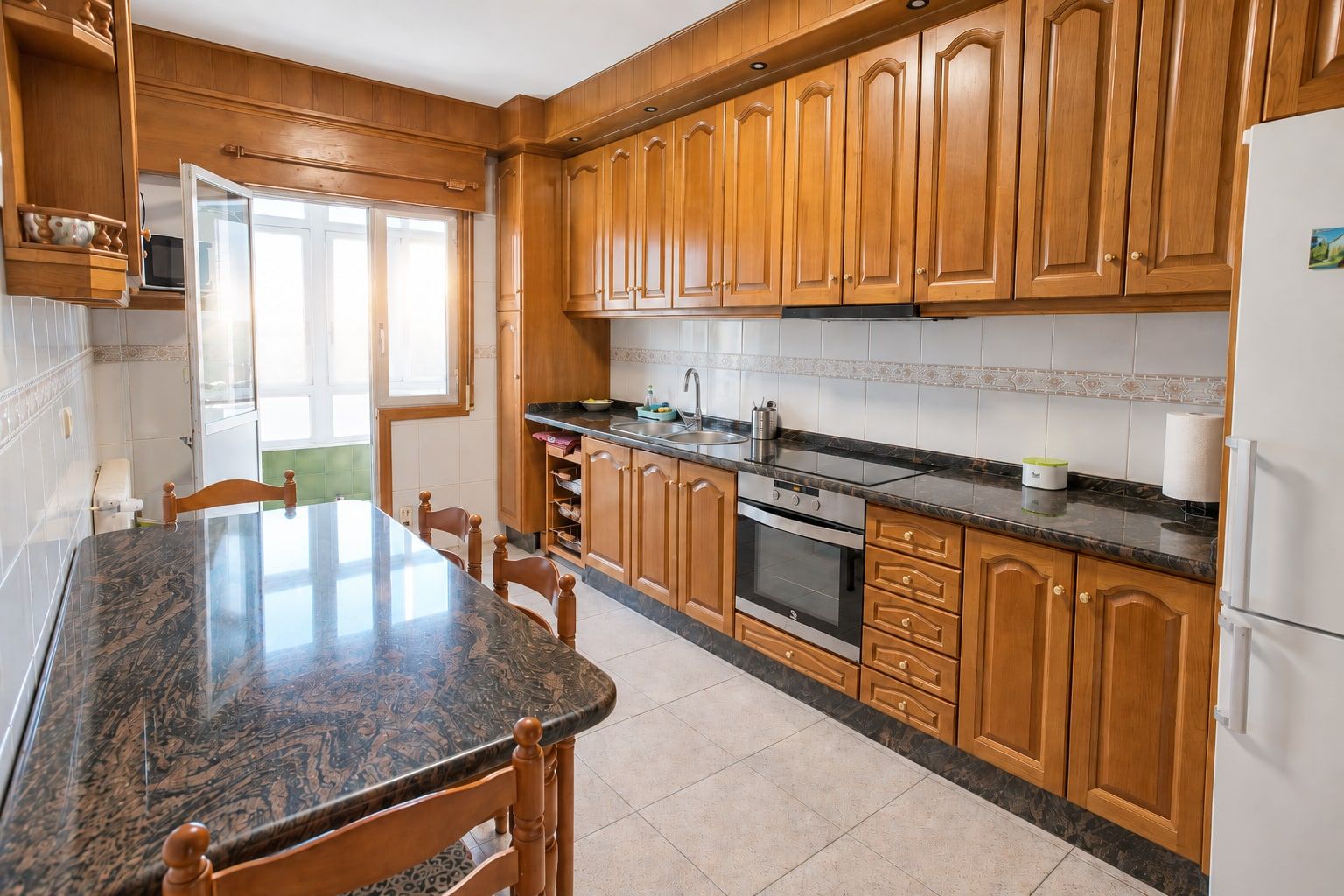 Cocina de Granja 21 con mesa de granito