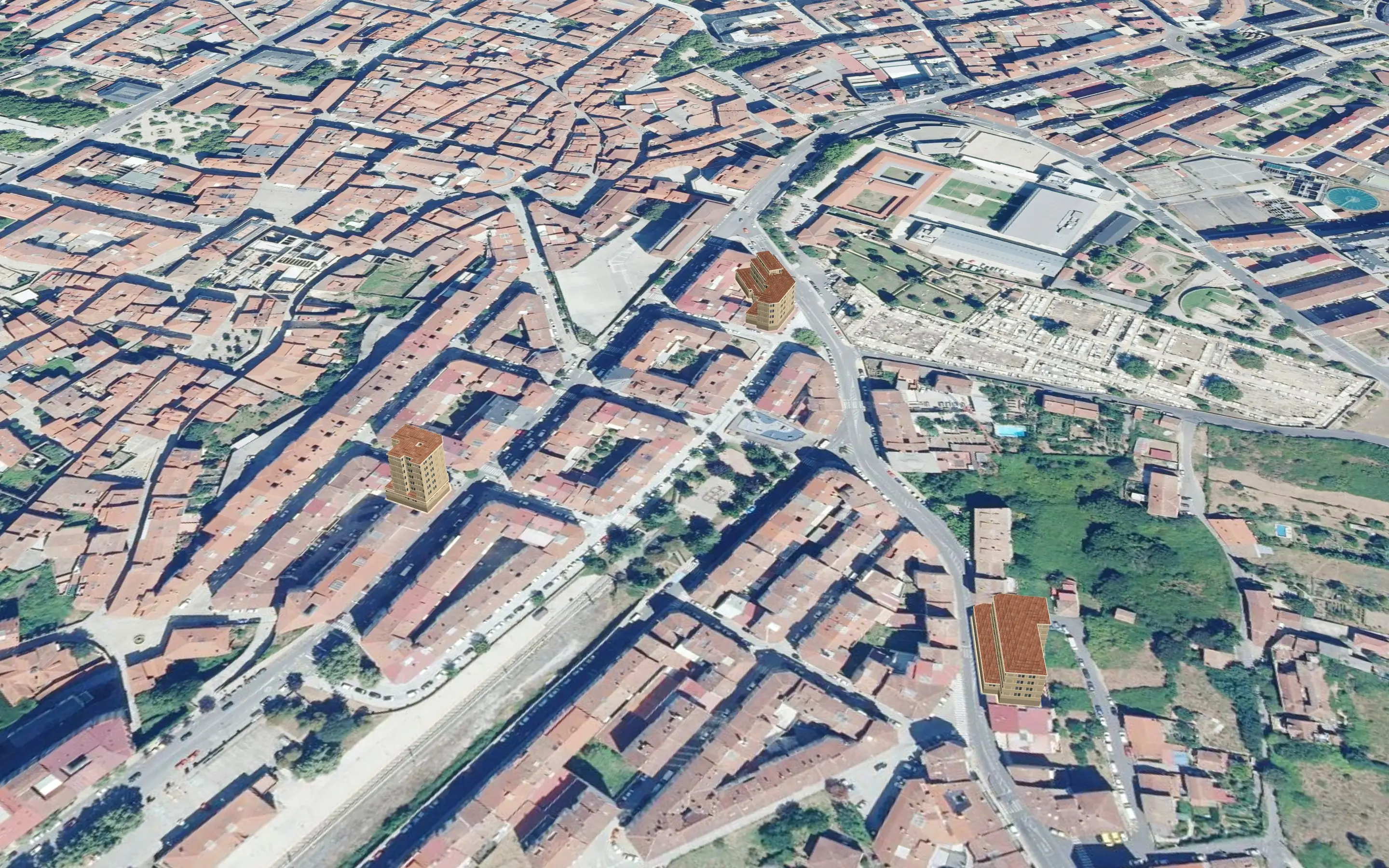 Ourense desde el aire, con Granja 21, Granja 6 y 8 y Peña Trevinca